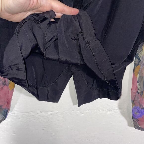 Vintage Pink Sequin Shoulder Floral Sleeve Blazer Black Sheer 80s Wrapper USA - Picture 7 of 10